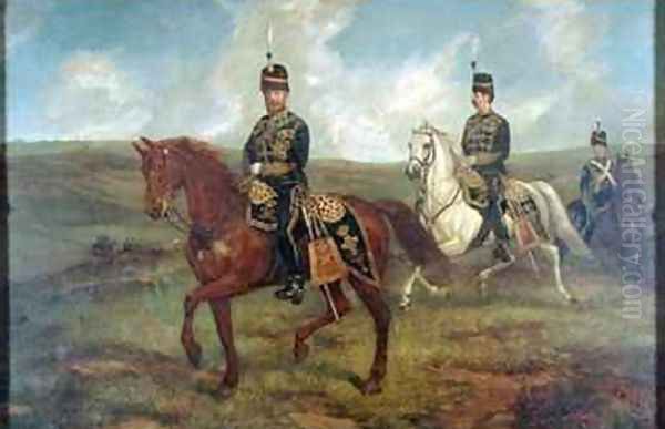 The Prince of Wales 1841-1910 with Lieutenant Colonel Valentine Baker 1827-87 reviewing the 10th Hussars Aldershot Oil Painting by Sir Francis Grant