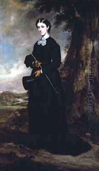 Young woman wearing a black riding habit and standing in a landscape Oil Painting by Sir Francis Grant