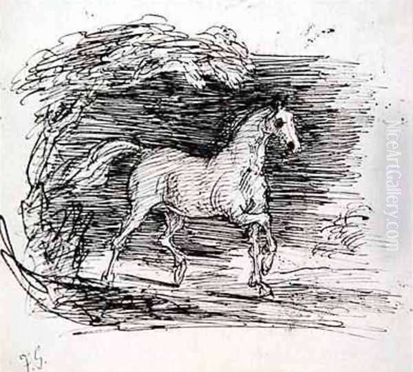 A Grey Horse trotting out of a Wood Oil Painting by Sir Francis Grant