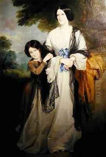 Juliana Countess of Leicester with her eldest child Lady Julia Coke Oil Painting by Sir Francis Grant