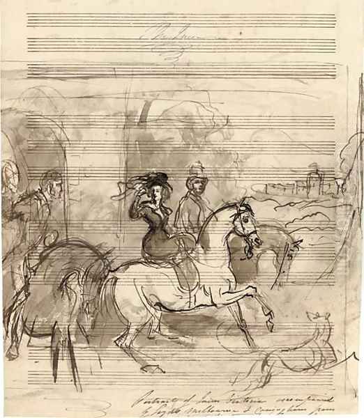 Study for a portrait of Queen Victoria out riding, accompanied by Lords Melbourne and Conyngham (illustrated) Oil Painting by Sir Francis Grant