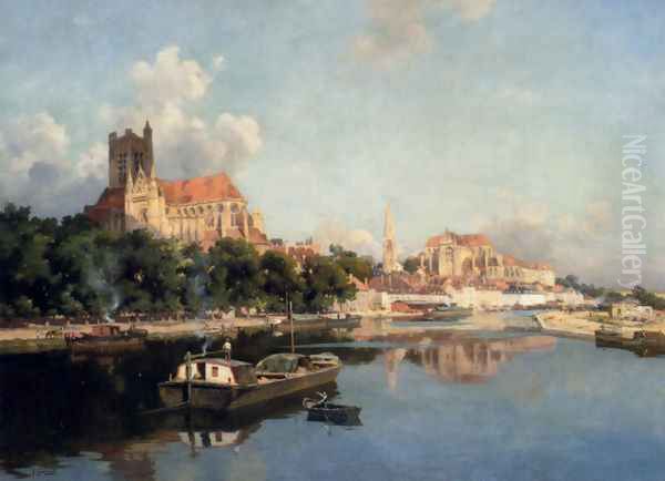 Vue De La Cathedrale D'Auxerre Oil Painting by Joseph Garibaldi