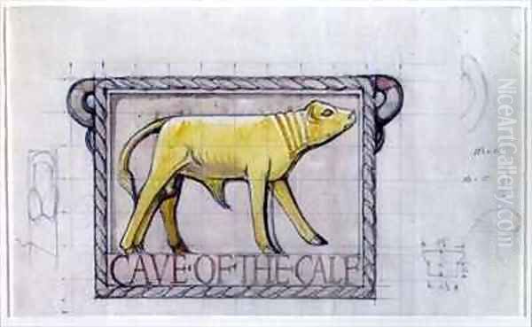 Design for bas relief of the Calf in the Cave of the Golden Calf Oil Painting by Eric Gill