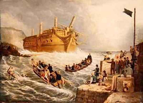 Shipwreck below Whitby Oil Painting by Robert Gibb