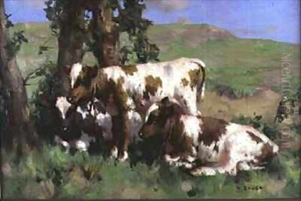 Three Calves in the Sunlight Oil Painting by David Gauld