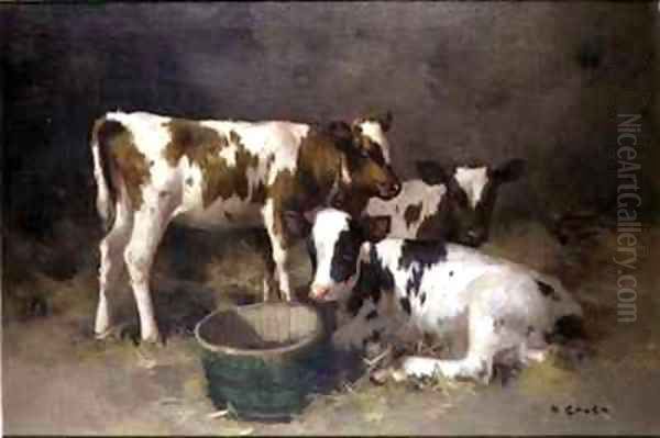 Three Calves Oil Painting by David Gauld