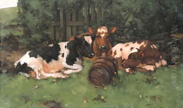 Ayrshire Calves 2 Oil Painting by David Gauld