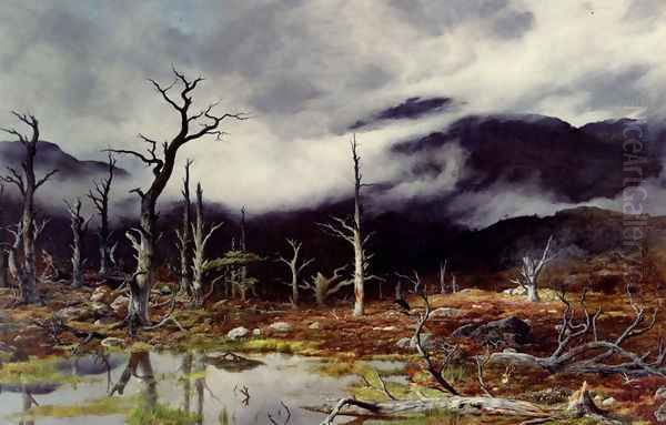 Forlorn Landscape In The Fog Oil Painting by Peter Graham