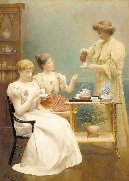 Tea time Oil Painting by George Arthur Gaskell