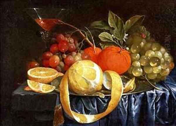 Still Life of Grapes Oranges and a Peeled Lemon Oil Painting by Jan Pauwel Gillemans The Elder