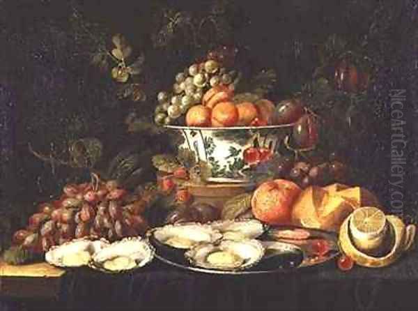 Still Life with Fruit and a Plate of Oysters Oil Painting by Jan Pauwel Gillemans The Elder