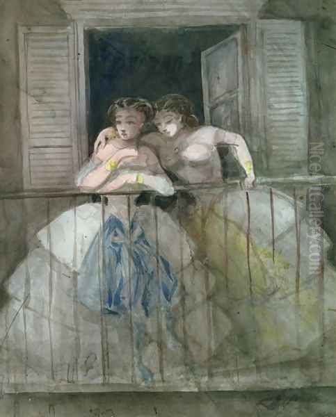 Girls on the Balcony Oil Painting by Constantin Guys