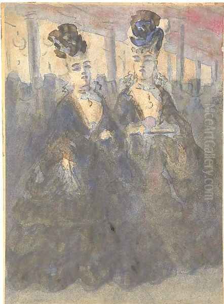 Two Lorettes at the theatre Oil Painting by Constantin Guys