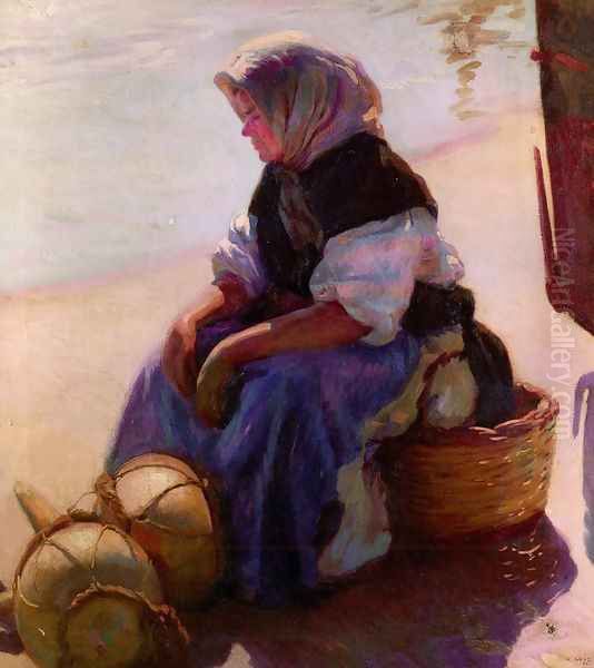 Fisherwoman On The Beach Oil Painting by Francisco Gras