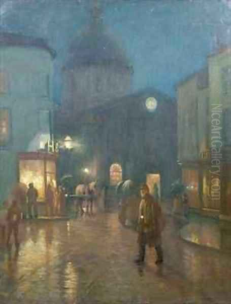 A Steady Drizzle Oil Painting by Norman Garstin