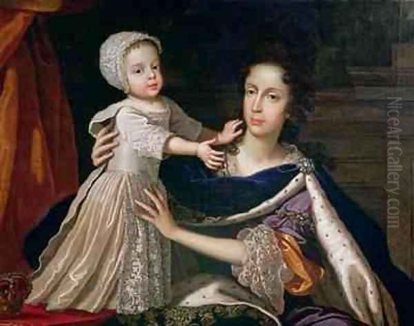 Portrait of Queen Mary of Modena 1658-1718 with Prince James Stuart 1688-1766 Oil Painting by Benedetto Gennari