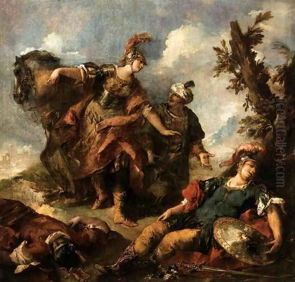 Herminia and Vaprino Find the Wounded Tancred Oil Painting by Giovanni Antonio Guardi