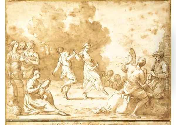 Peasants dancing in a landscape surrounded by musicians Oil Painting by Giuseppe Gambarini