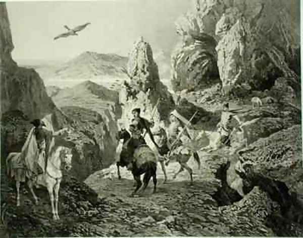 A Falcon Hunt near Yerevan Armenia Oil Painting by Grigori Grigorevich Gagarin