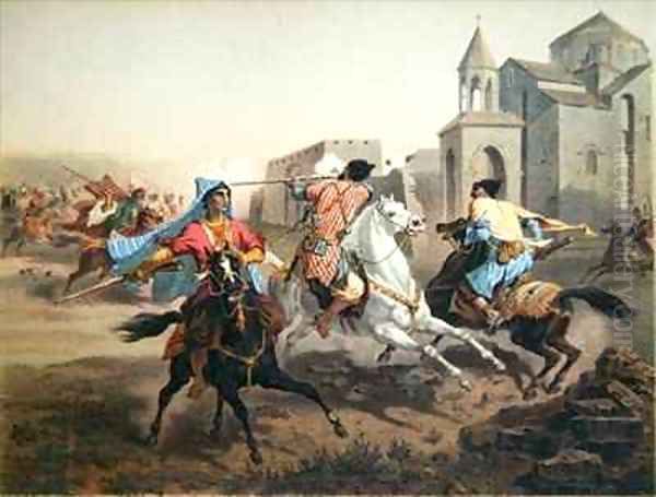 Skirmish of Persians and Kurds in Armenia 2 Oil Painting by Grigori Grigorevich Gagarin