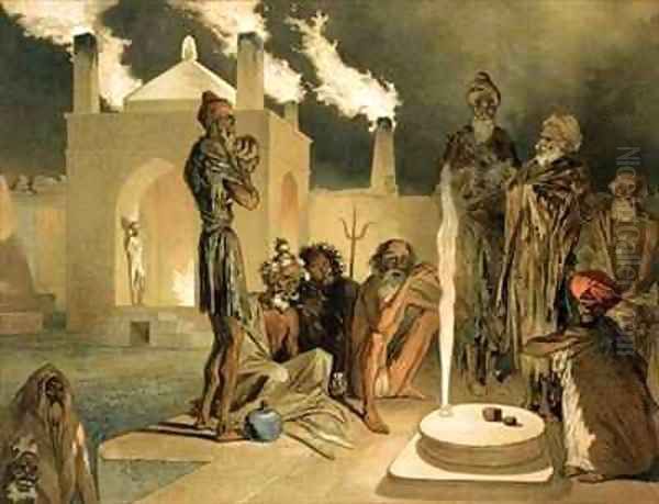 Ateseh Gah Indians Devoted to the Cult of Fire Baku Oil Painting by Grigori Grigorevich Gagarin