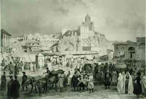 The Bazaar in Maidan Square Tiflis Georgia Oil Painting by Grigori Grigorevich Gagarin