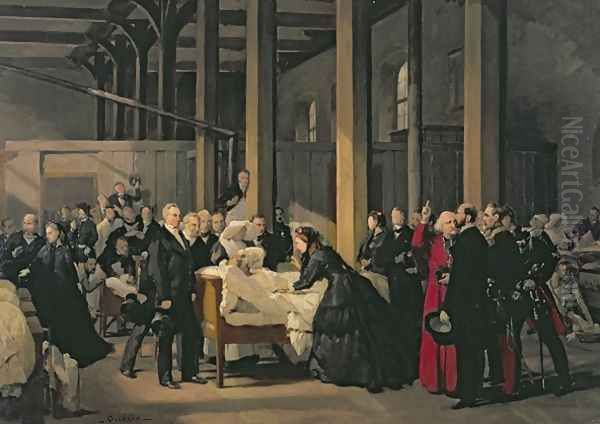 Empress Eugenie 1826-1920 Visiting the Cholera Victims at lHotel Dieu Oil Painting by Paul-Felix Guerie