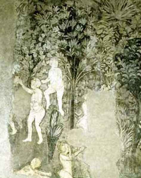 Detail of men bathing from the decorative scheme in the Hall of the Popes Oil Painting by Matteo Giovanetti