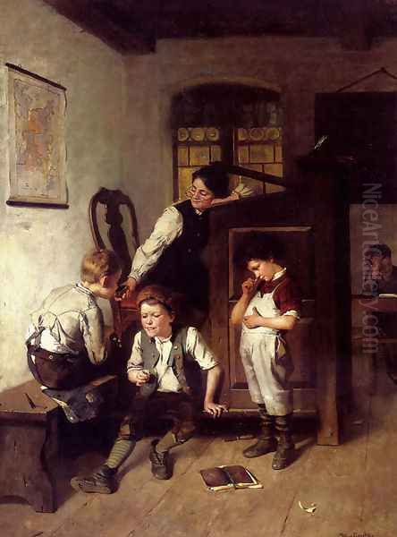 Mischief In The Classroom Oil Painting by Julius Geertz