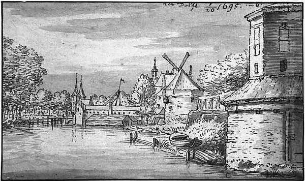 Rotterdam Gate in Delft from Afar 1695 Oil Painting by Josua de Grave