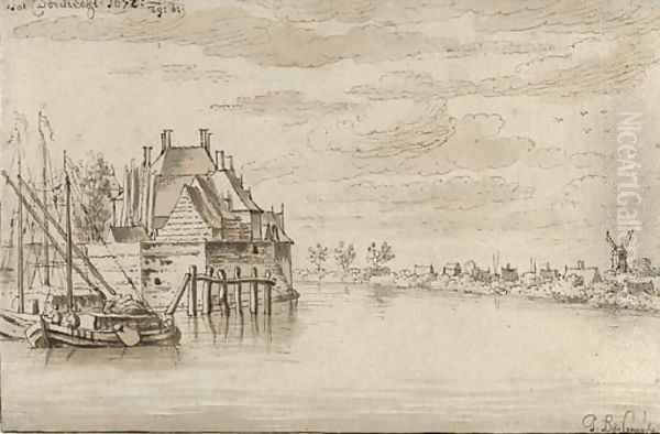 View of the River Maas at Dordrecht Oil Painting by Josua de Grave