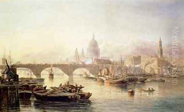 St Pauls Cathedral and London Bridge Oil Painting by Edward Angelo Goodall