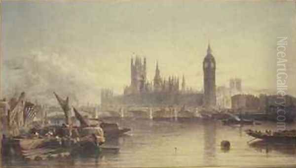 The Houses of Parliament and Westminster Bridge Oil Painting by Edward Angelo Goodall