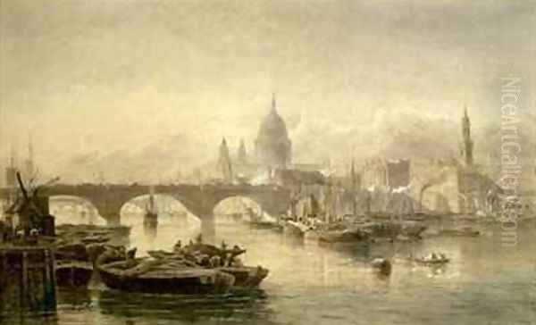 St Pauls Cathedral and London Bridge from the Surrey Side Oil Painting by Edward Angelo Goodall