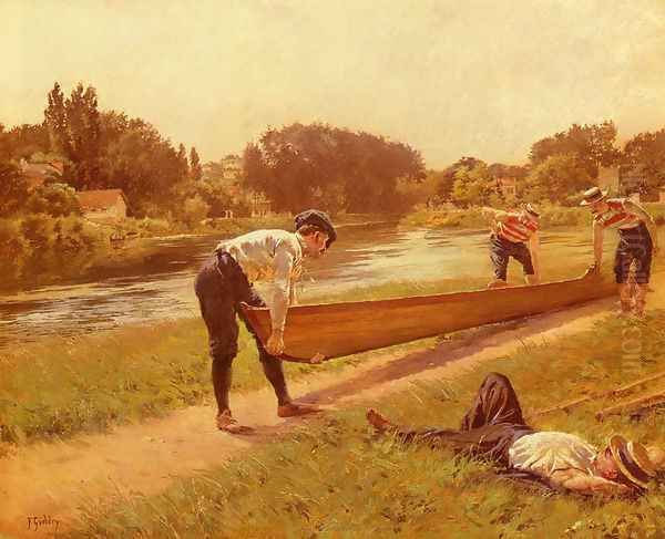 Le Repos Des Canotiers (The Rowers Rest) Oil Painting by Joseph Ferdinand Gueldry