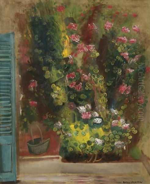 Flowers on the Window Ledge Oil Painting by Boris Dmitrievich Grigoriev