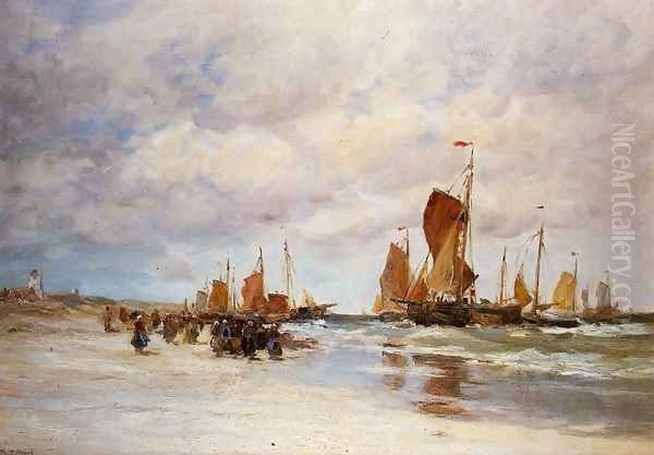 Welcoming the Fishing Vessels Home Oil Painting by Charles Paul Gruppe