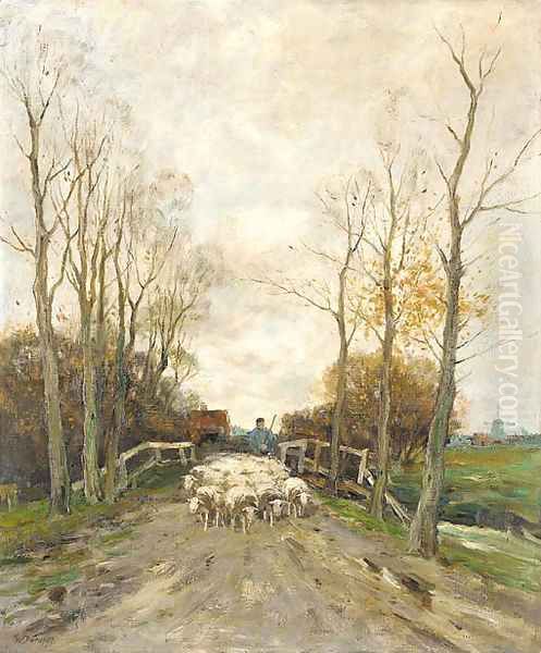 Bringing the Sheep Home Oil Painting by Charles Paul Gruppe