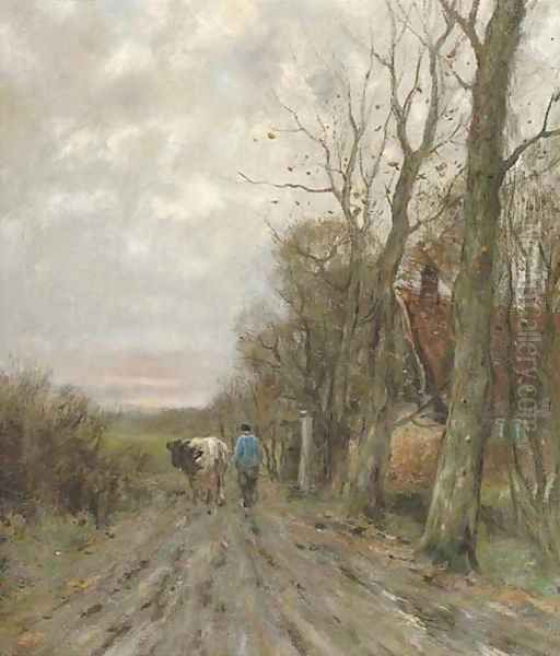 Along a country track at sunset Oil Painting by Charles Paul Gruppe