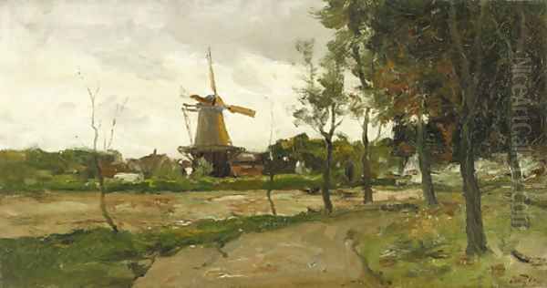 Landscape with Windmill Oil Painting by Charles Paul Gruppe