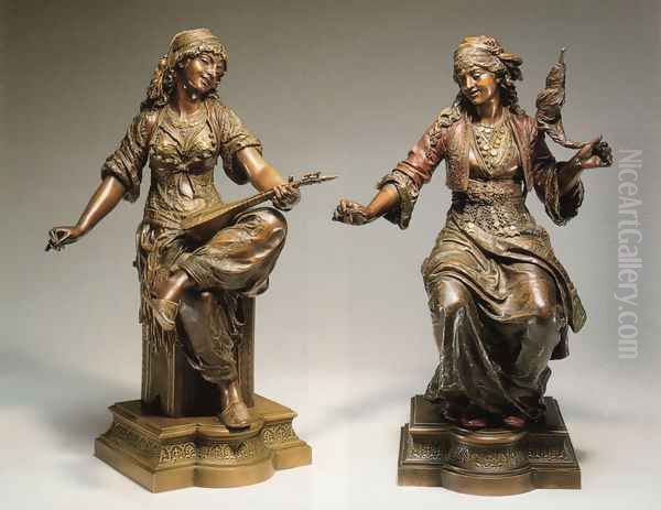 Oriental Women: A Pair Of Bronzes Oil Painting by Emile Coriolan Hippolyte Guillemin