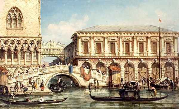 View of the Doges Palace the Bridge of Sighs and the Prison Oil Painting by Giovanni Grubacs