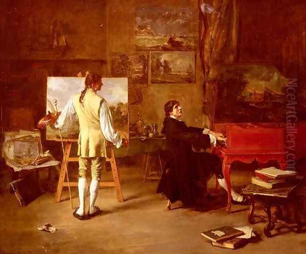 Pergolese Dans L'atelier De Joseph Vernet (Pergolese in the Workshop of Joseph Vernet) Oil Painting by Lucien Alphonse Gros