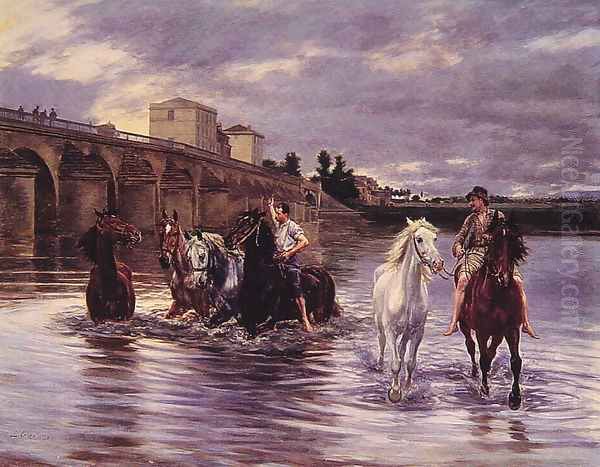 Crossing the River Oil Painting by Lucien Alphonse Gros