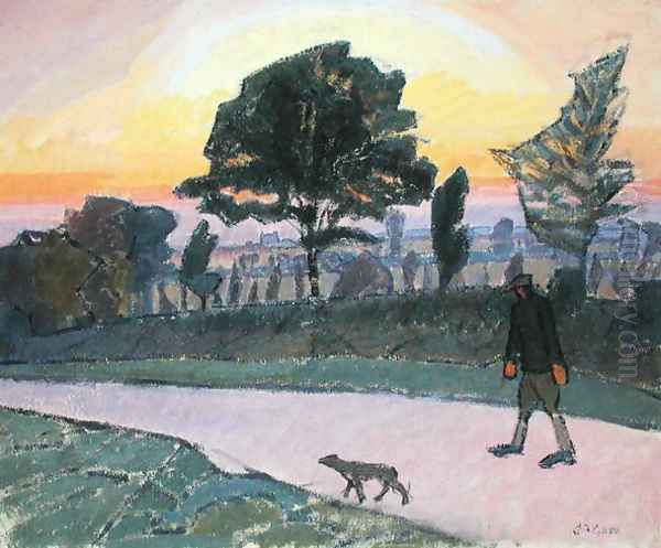 Sunset Letchworth with Man and Dog Oil Painting by Spencer Frederick Gore