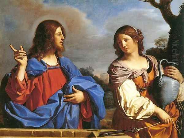 Jesus and the Samaritan Woman at the Well Oil Painting by Guercino