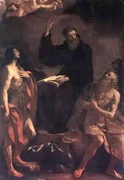 St Augustine St John The Baptist And St Paul The Hermit Oil Painting by Guercino