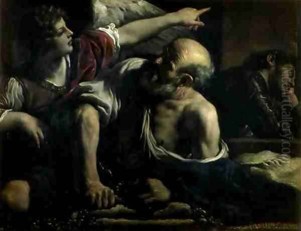 St Peter Freed by an Angel Oil Painting by Guercino