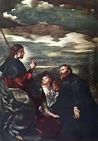 St Augustine Washing The Feet Of The Redeemer Oil Painting by Guercino