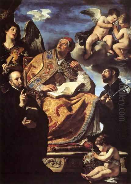 St Gregory the Great with Sts Ignatius and Francis Xavier Oil Painting by Guercino